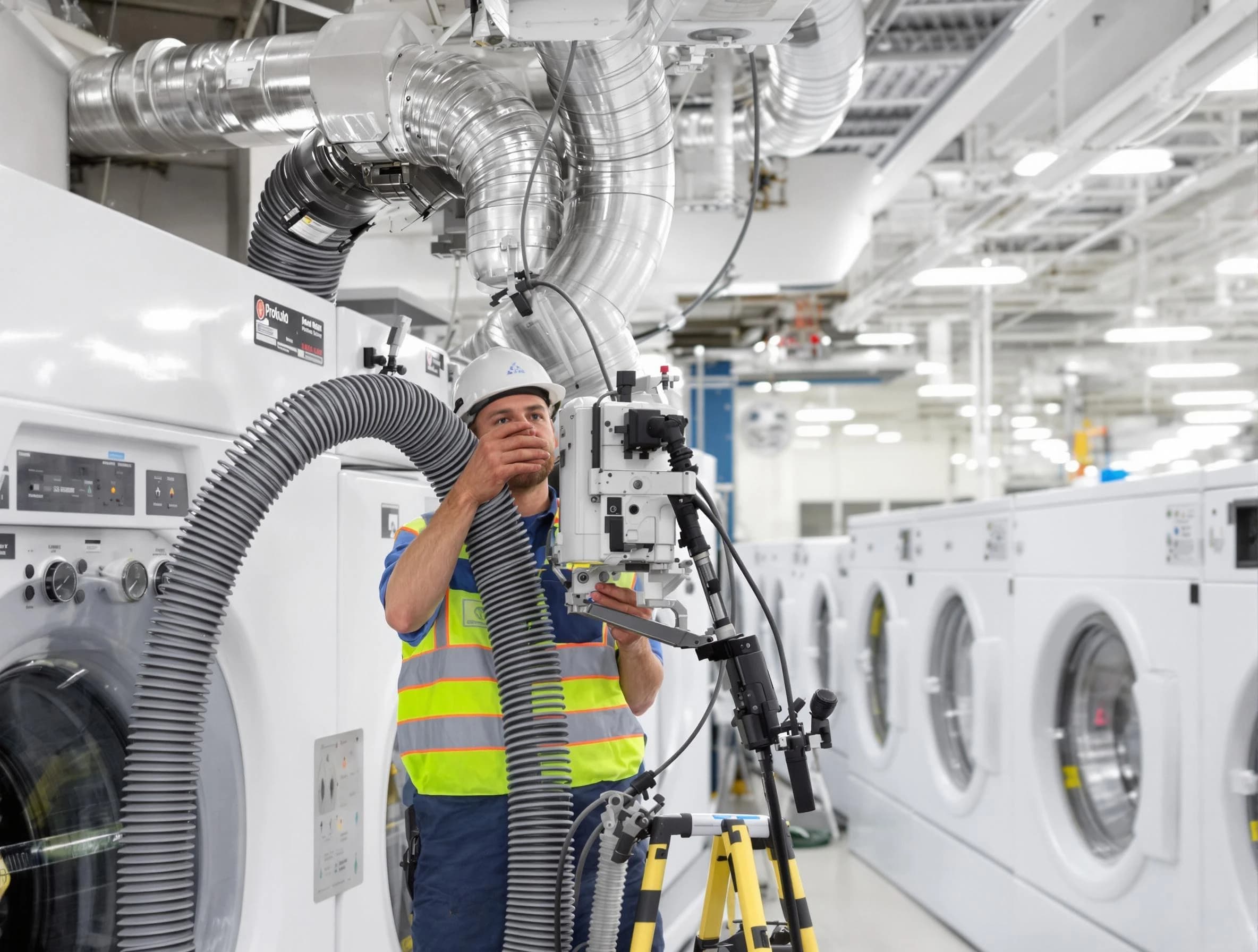 Powder Springs Dryer Vent Cleaning team performing commercial-grade dryer vent cleaning at a business facility in Powder Springs