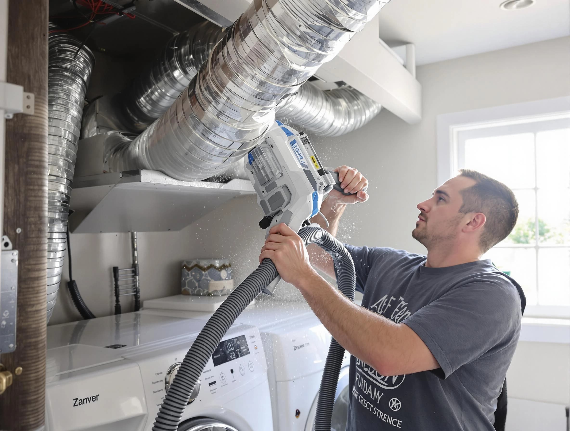 Powder Springs Dryer Vent Cleaning specialist cleaning deep within a dryer vent duct system in Powder Springs