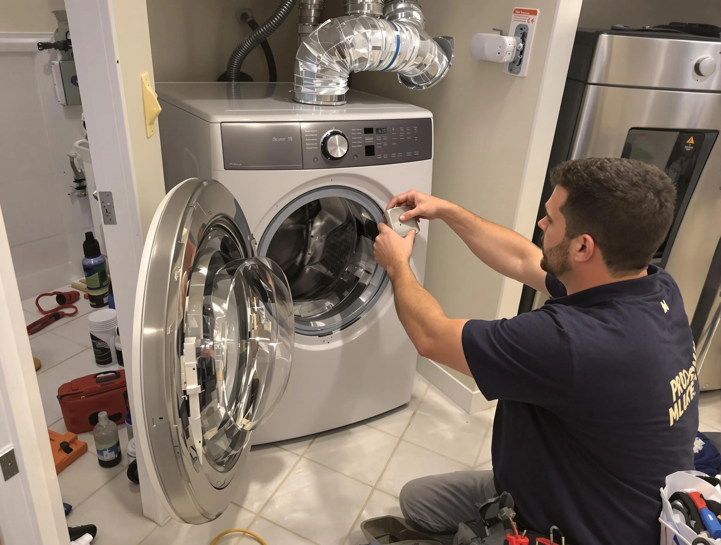 Powder Springs Dryer Vent Cleaning technician performing precise dryer vent hose installation in Powder Springs